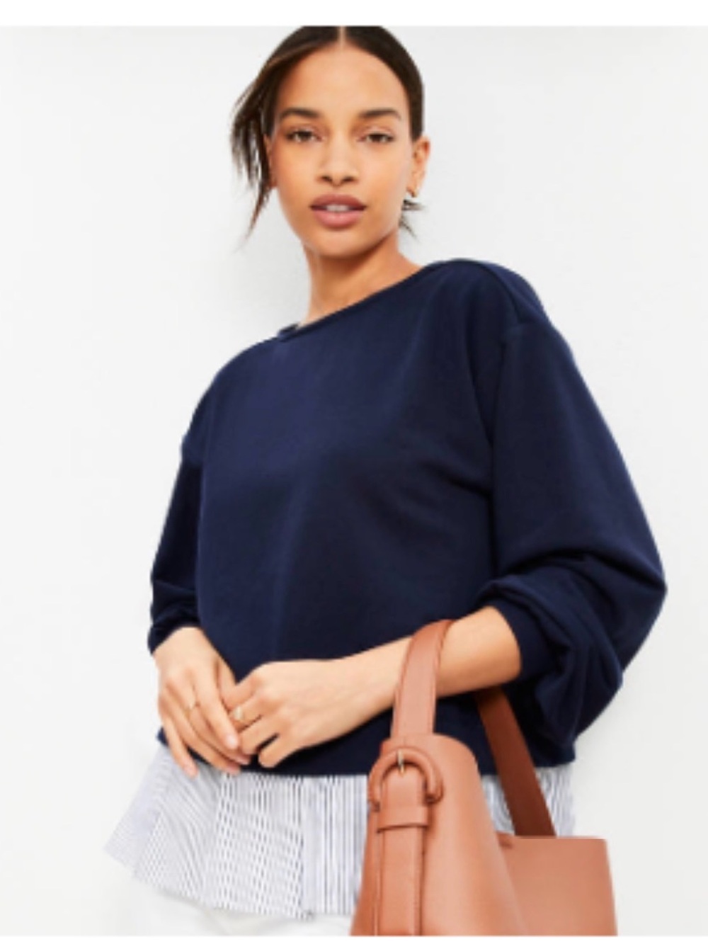 Navy Blue Mixed Media Sweatshirt